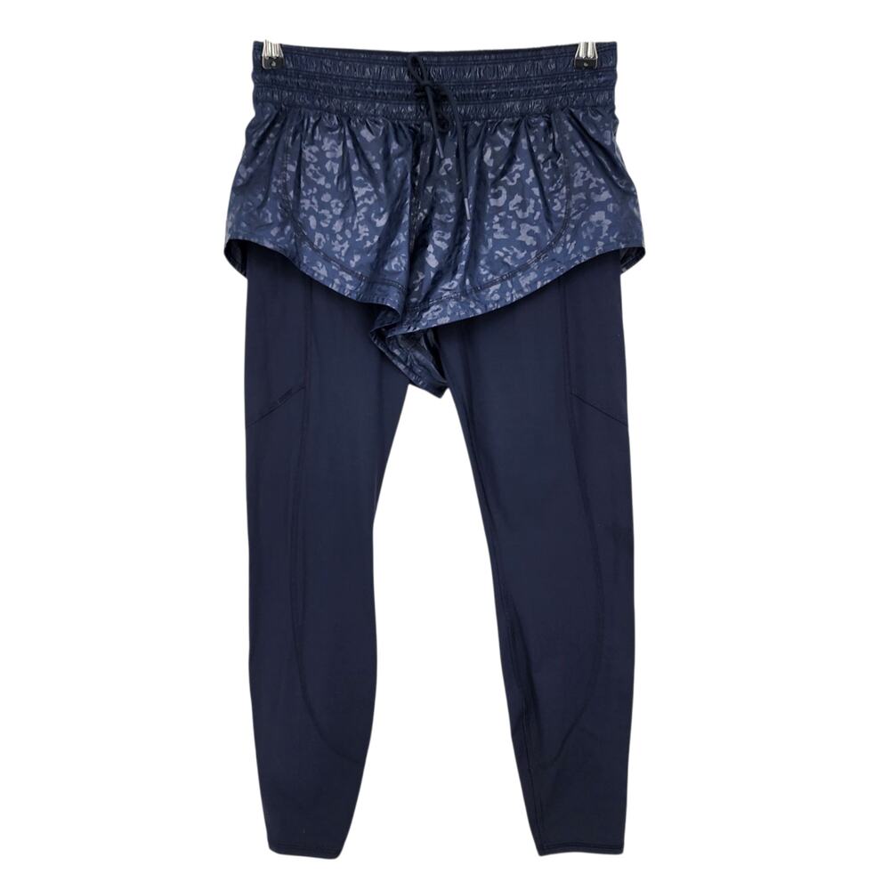 Athleta Rainier High Rise Pockets Navy Blue 2 in 1 Leggings Size Small Petite